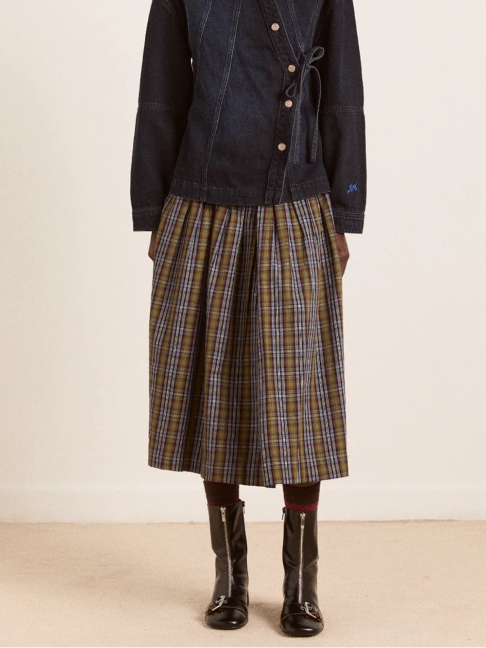 Damson Madder Josie Midi Skirt - Multi Check